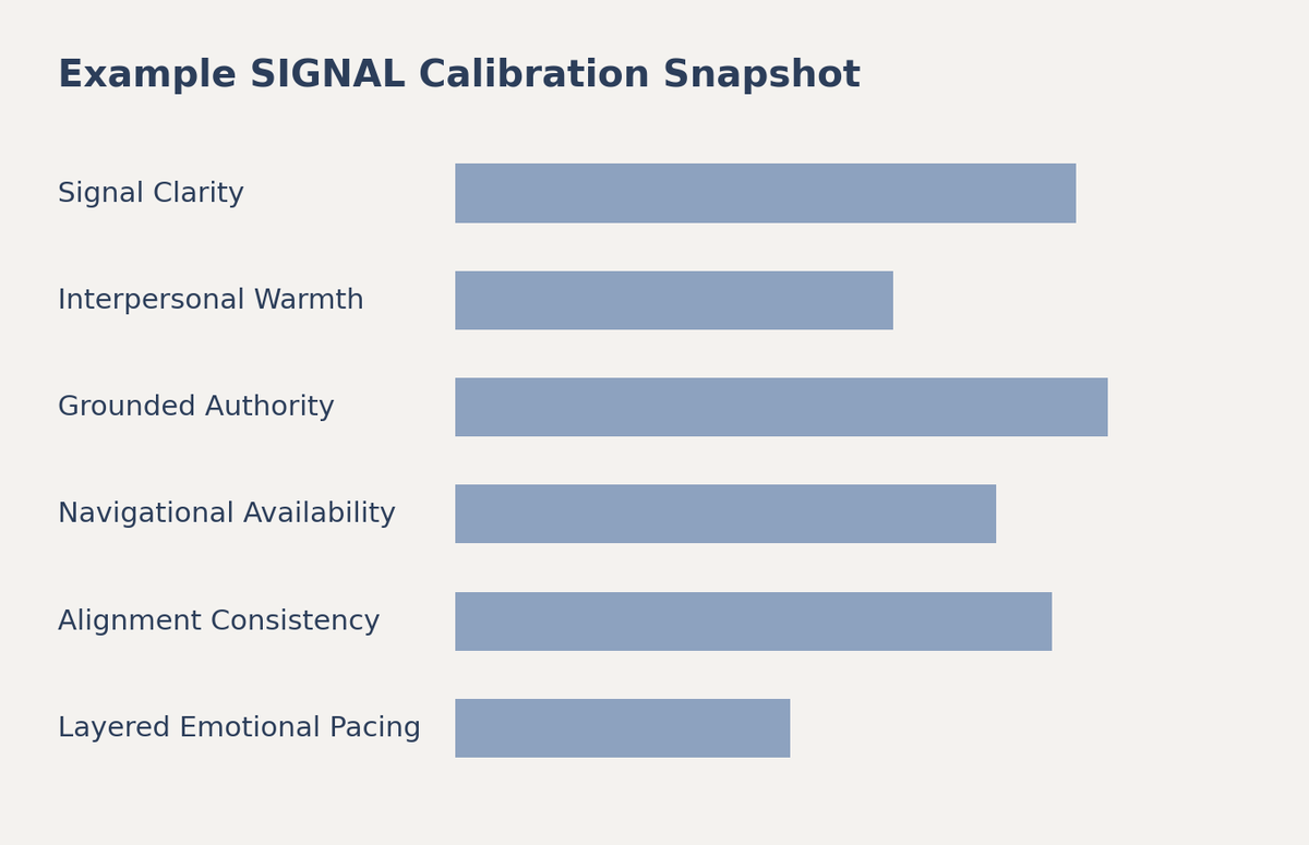 Example SIGNAL Calibration Snapshot — six relational signal dimensions